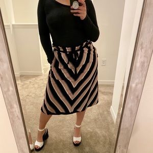 Mauve, Black, and white striped skirt
